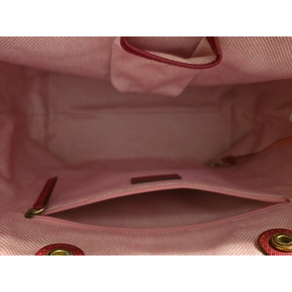 Dooney & Bourke DB Canvas Tote Bag Beige Red Leather Trim Medium - Picture 7 of 9